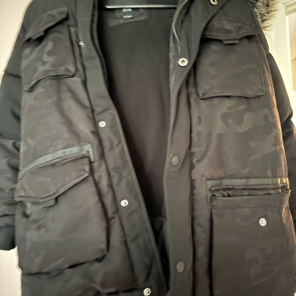 River Island Black Camouflage Puffer Jacket